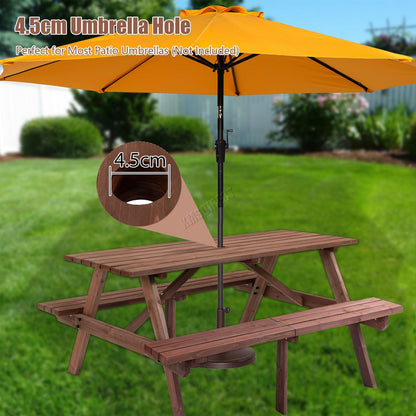 BIRCHTREE Outdoor Wooden Picnic BBQ Rectangular Table Bench Garden Patio Deck Pub Chair 4 Seats Garden Patio Home Park Furniture Fir Wood Brown New