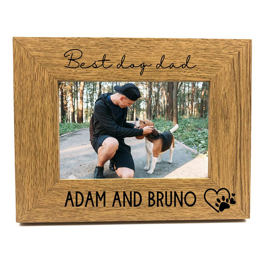 Personalised Best Dog Dad Photo Frame Gift Oak Wood Finish (5 x 7 Inch)