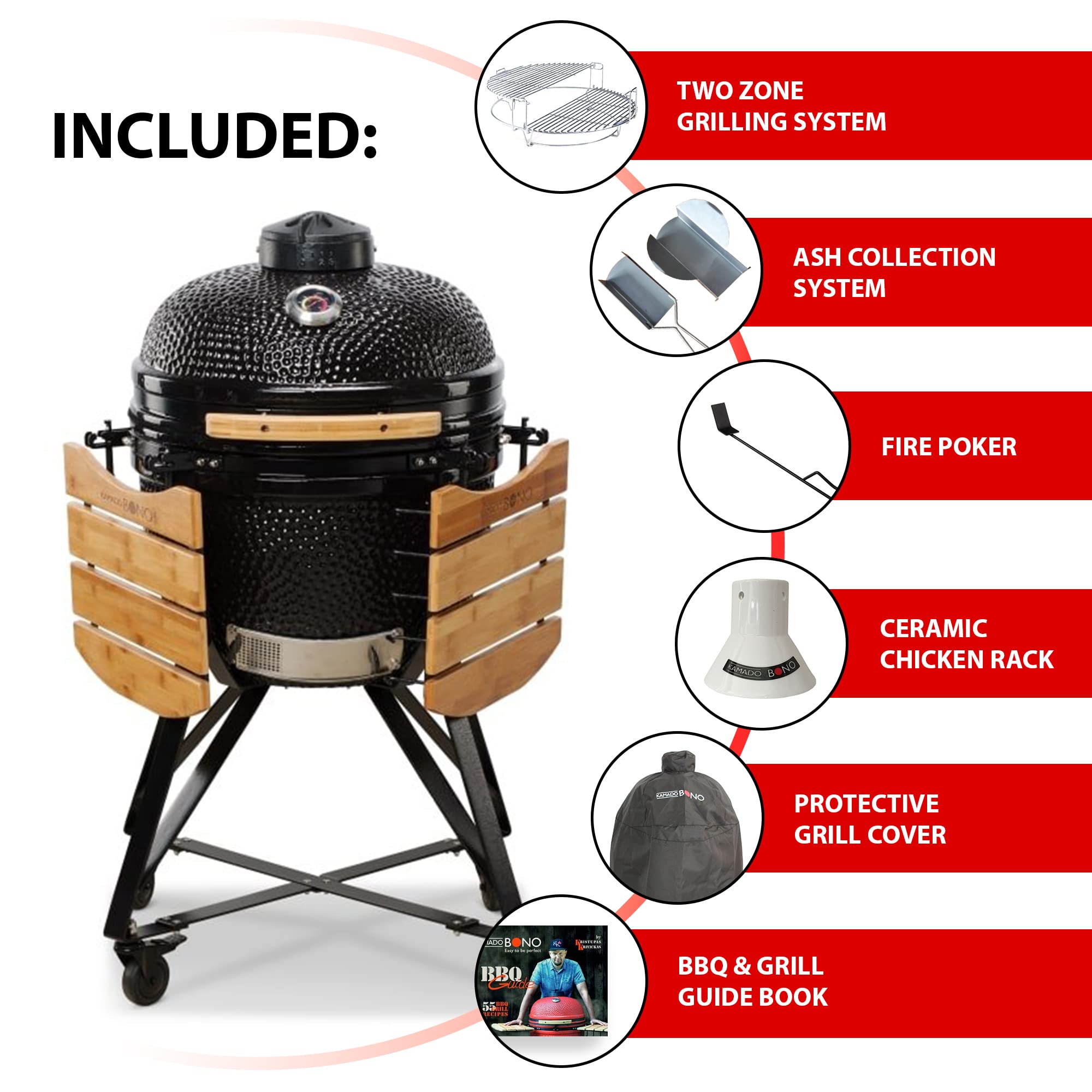 KAMADO BONO Ceramic BBQ Grill 20 Media Black I Kamado BBQ Charcoal Top Dad