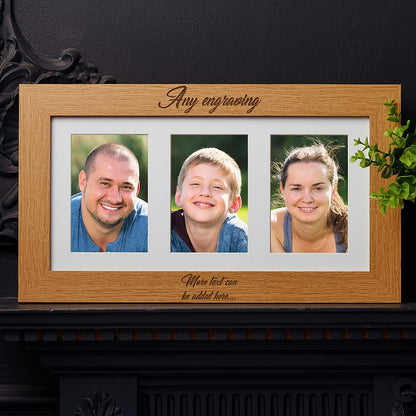 Personalised Wooden Triple Photo 6 x 4 Frame Custom Engraved Any Message Brown