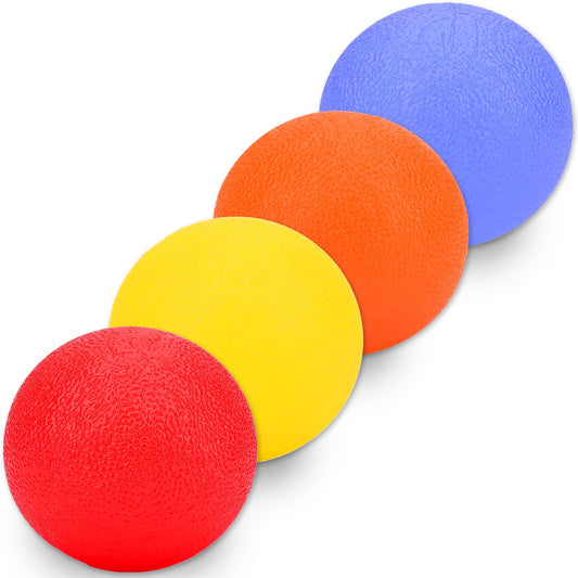 A5 Fitness 4Pcs Stress Ball set for adults and kids for Anxiety, Muscle Focus Improvement, Arthritis & Stress Relief - 4 Resistance Level Yellow(30lb) orange(50lb) red(80lb) blue(100lb) squeeze