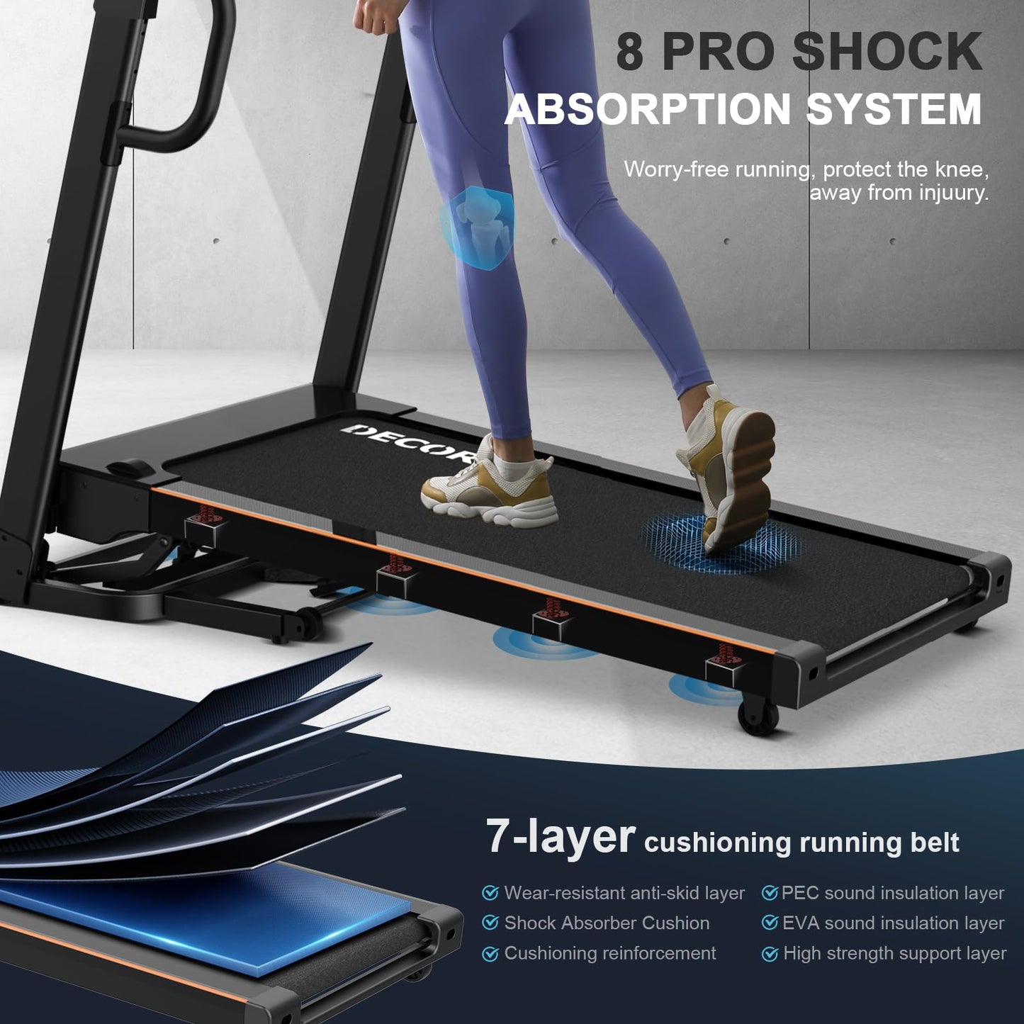 Decorcn Folding Treadmill for Home, 4.5HP, 20 Incline Levels, 1km/h-16km/h, 150KG limited, Running Machine for Heavy People with LED, Bluetooth Speakers, Silent Walking Pad for Home Office Gym