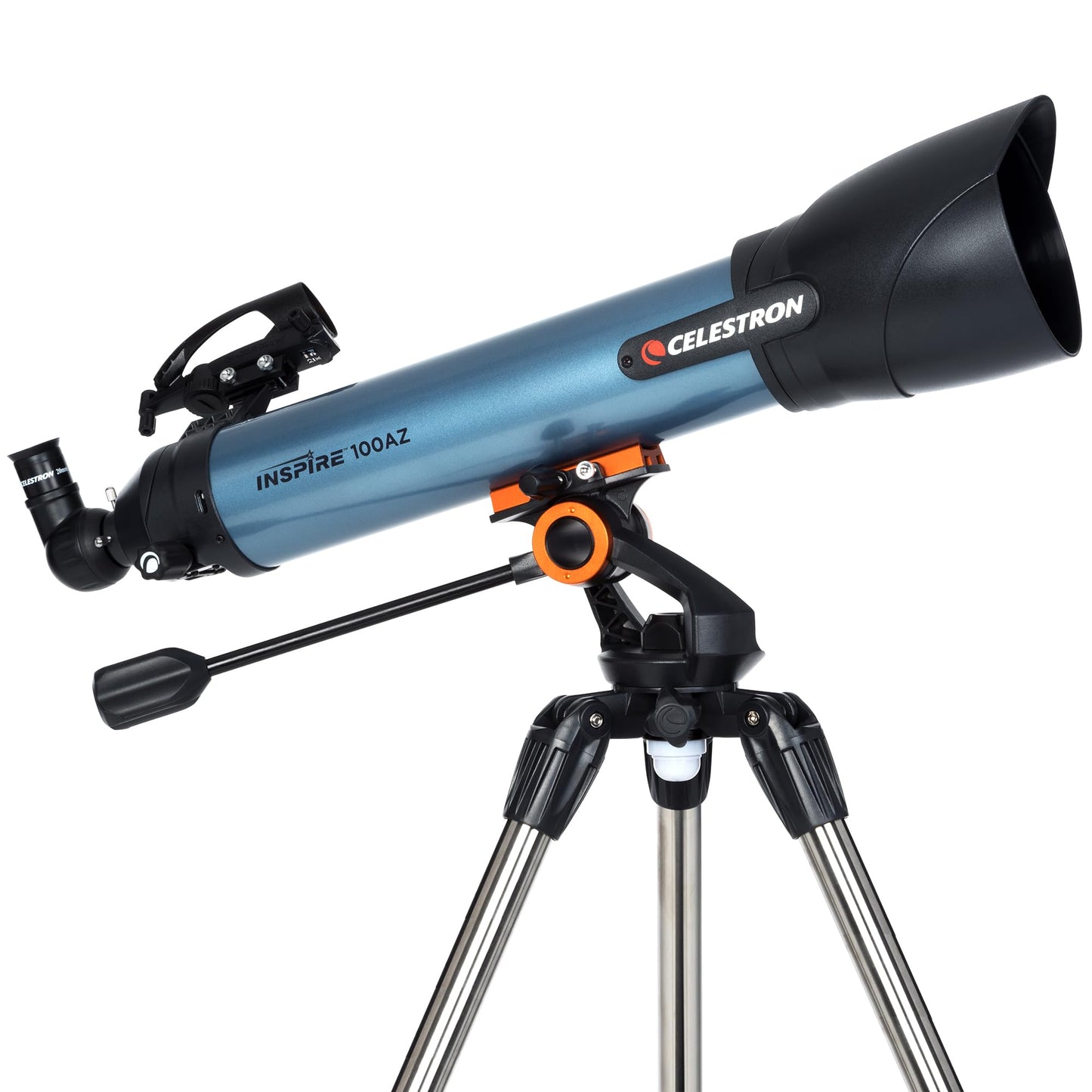 Celestron 22403 Inspire 100AZ Refractor Telescope with Built-In Smartphone Adapter, Blue