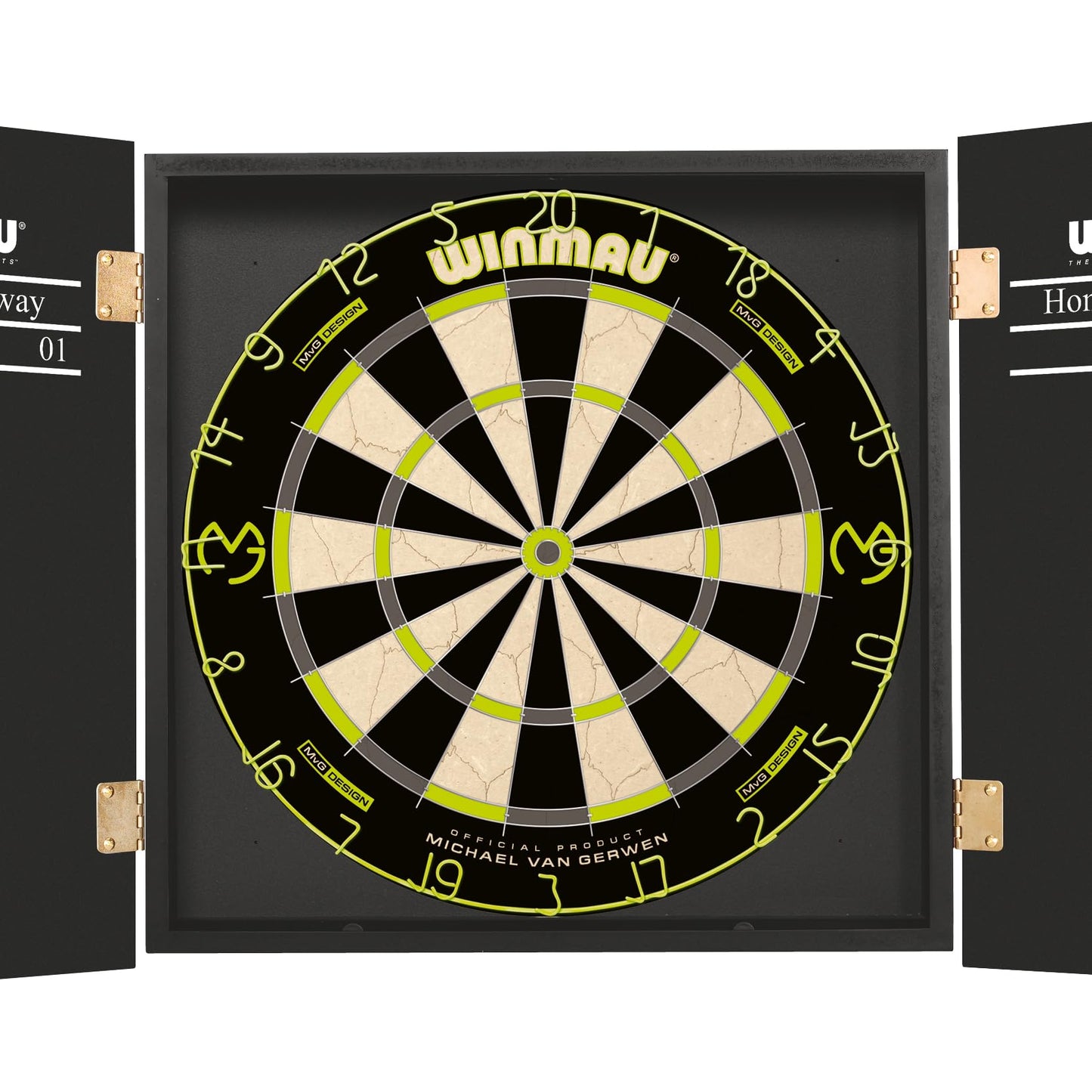 - WINMAU Michael van Gerwen MvG Cabinet Set including Dartboard, Cabinet, Darts and Accessories