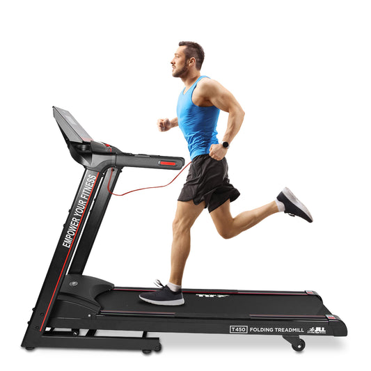 JLL T450 Folding Home Treadmill, 4.5HP Treadmill with Speaker, LCD Display, Speed 0.3-16 KPH Walking Machine for Home, Incline Portable Running Machine with Bluetooth | 20 Programmes