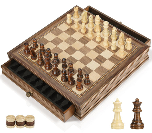 Peradix Magnetic Wooden Chess Set - 32.5 x 32.5 cm Chess Board Game with 2 Built-in Storage Drawers - 2 Bonus Extra Queens - Chess for Beginner, Kids, and Adults, Gift Packaging