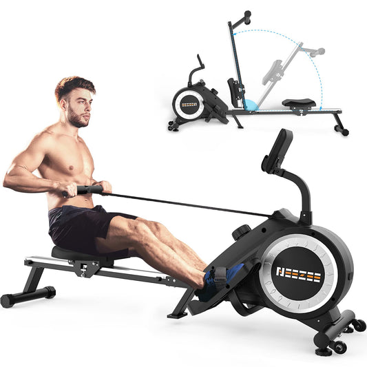 Rowing Machine - Foldable Rowing Machine for home gym with LCD Monitor, 16 Level Magnetic Resistance for Full-body workout, Upgrade Flywheel, Space Saving Design Magnetic Rowing Machine