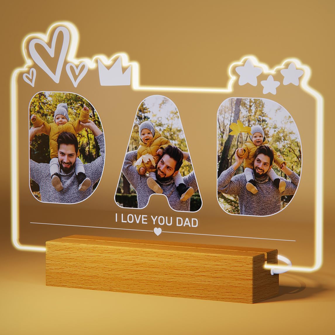 Personalised Father's Day Gifts, Personalised Dad Gifts, Custom Dad Photo Frame Night Light with Text&Photo, Birthday Gift for Dad, Fathers Day Presents from Daughter Son