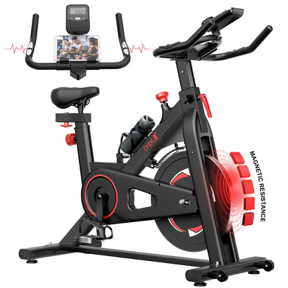 Dripex Exercise Bike for Home Use Magnetic Resistance Indoor Cycling Stationary Bike for Home Training (2024 New Version) With LCD Display Heart Rate Sensor Quiet Fitness Bike Cardio Workout (Red)