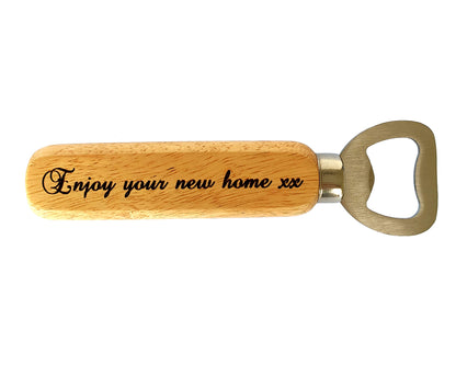 Personalised Engraved Bottle Opener with Wood Handle Choice of Fonts