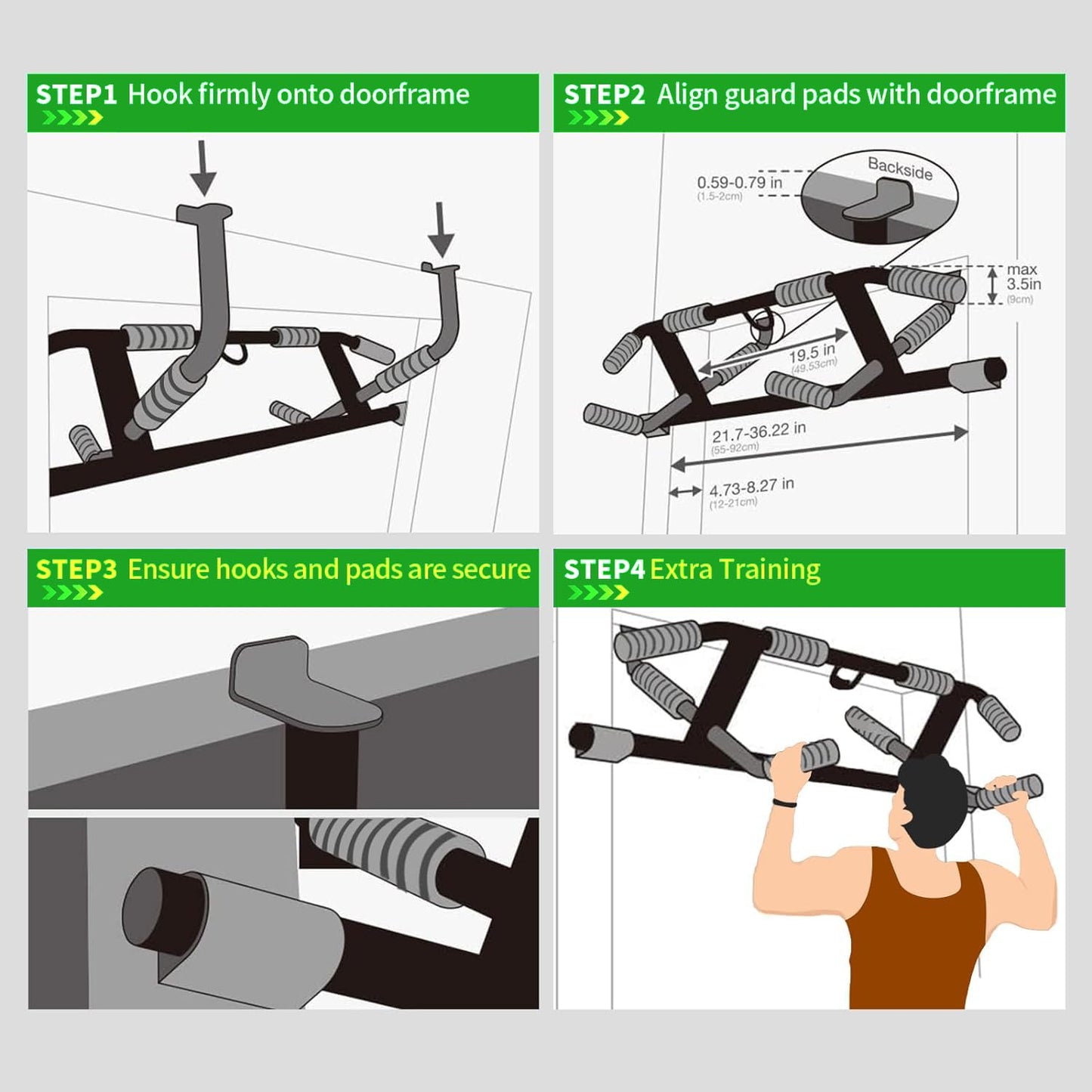 Pull Up Bar For Doorway - Pullupbar With Enhanced Smart Hook Angled Grip Home Gym Exercise Equipment with Training Straps Set