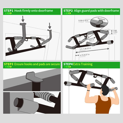 Pull Up Bar For Doorway - Pullupbar With Enhanced Smart Hook Angled Grip Home Gym Exercise Equipment with Training Straps Set