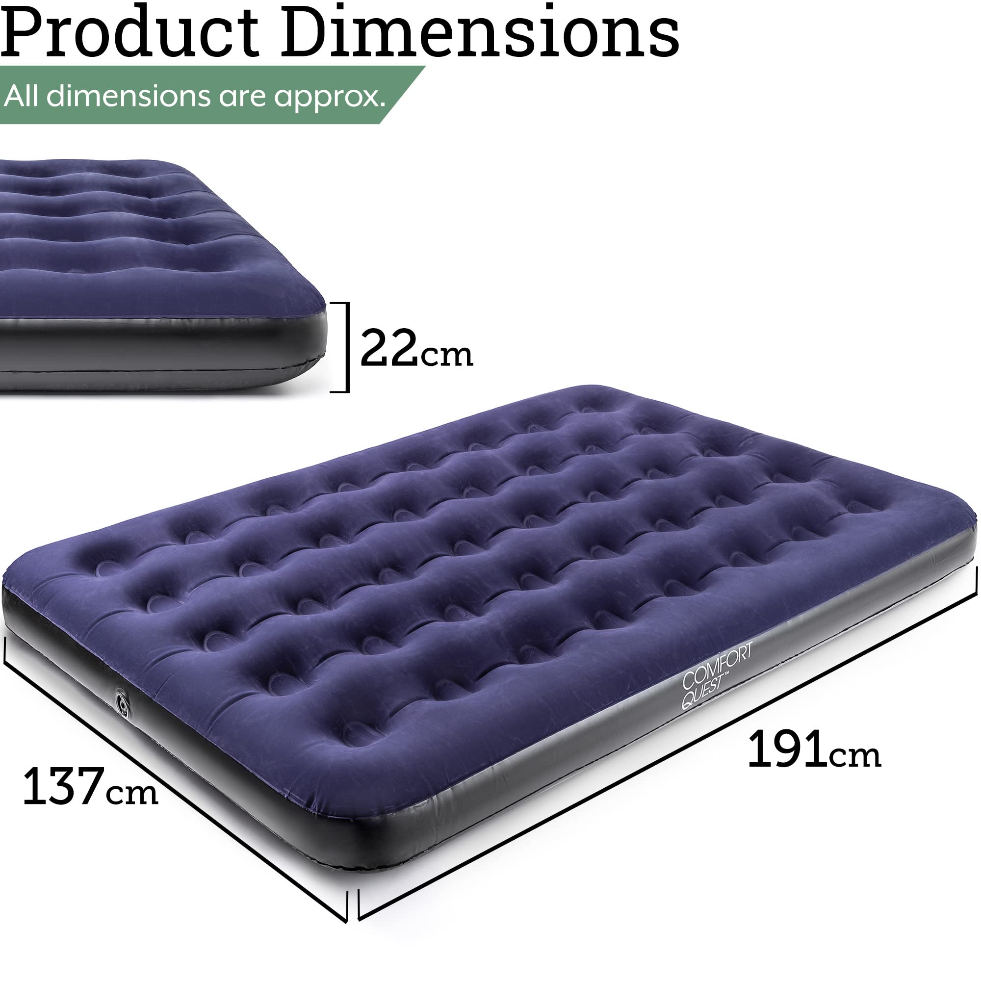 Comfort Quest Double Airbed Inflatable Guest Air Bed Blow Up Camping Top Dad