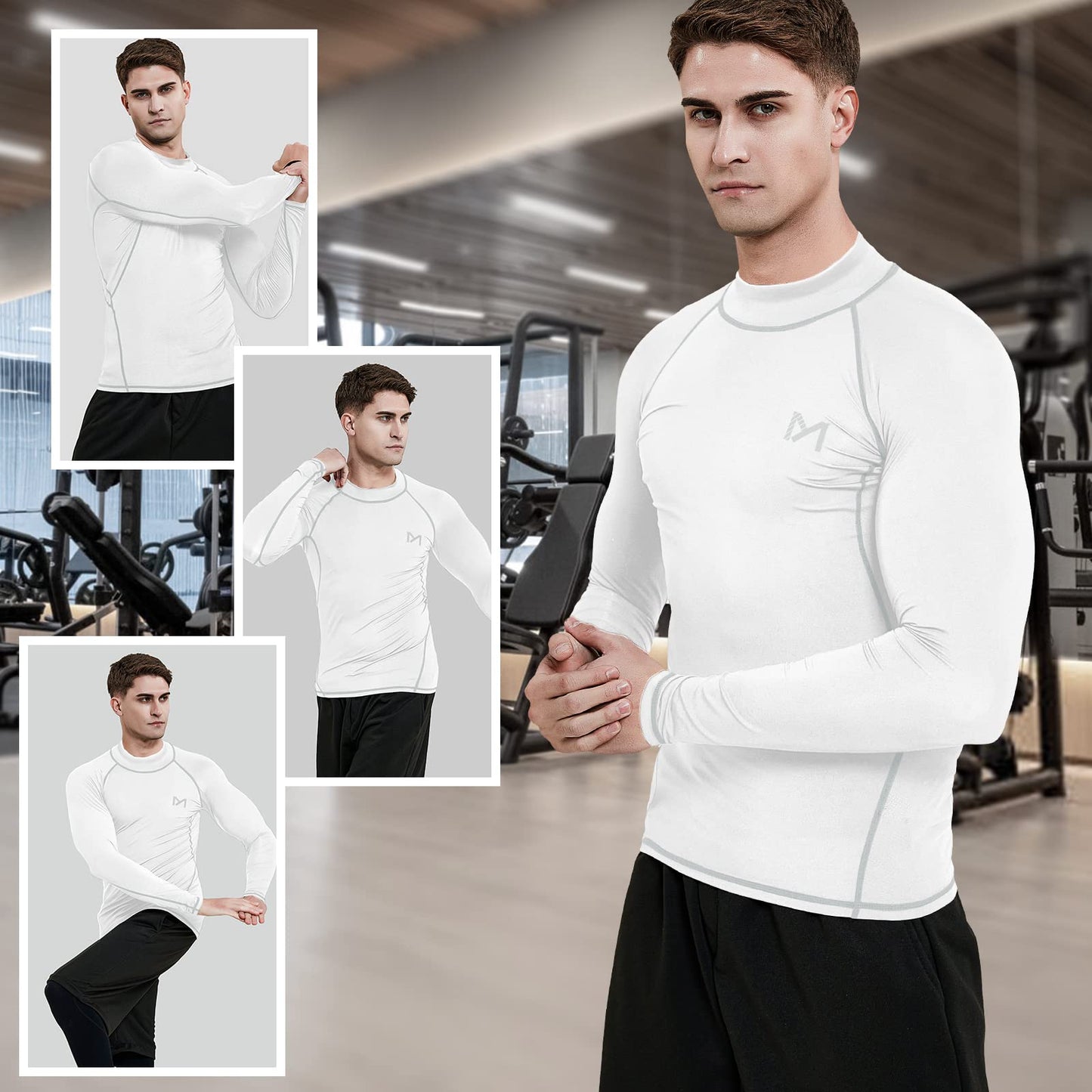 MEETYOO Men’s Compression Base Layer, Men Top Long/ Short Sleeve T-Shirt Sports Gear Fitness Tights for Running Gym Workout