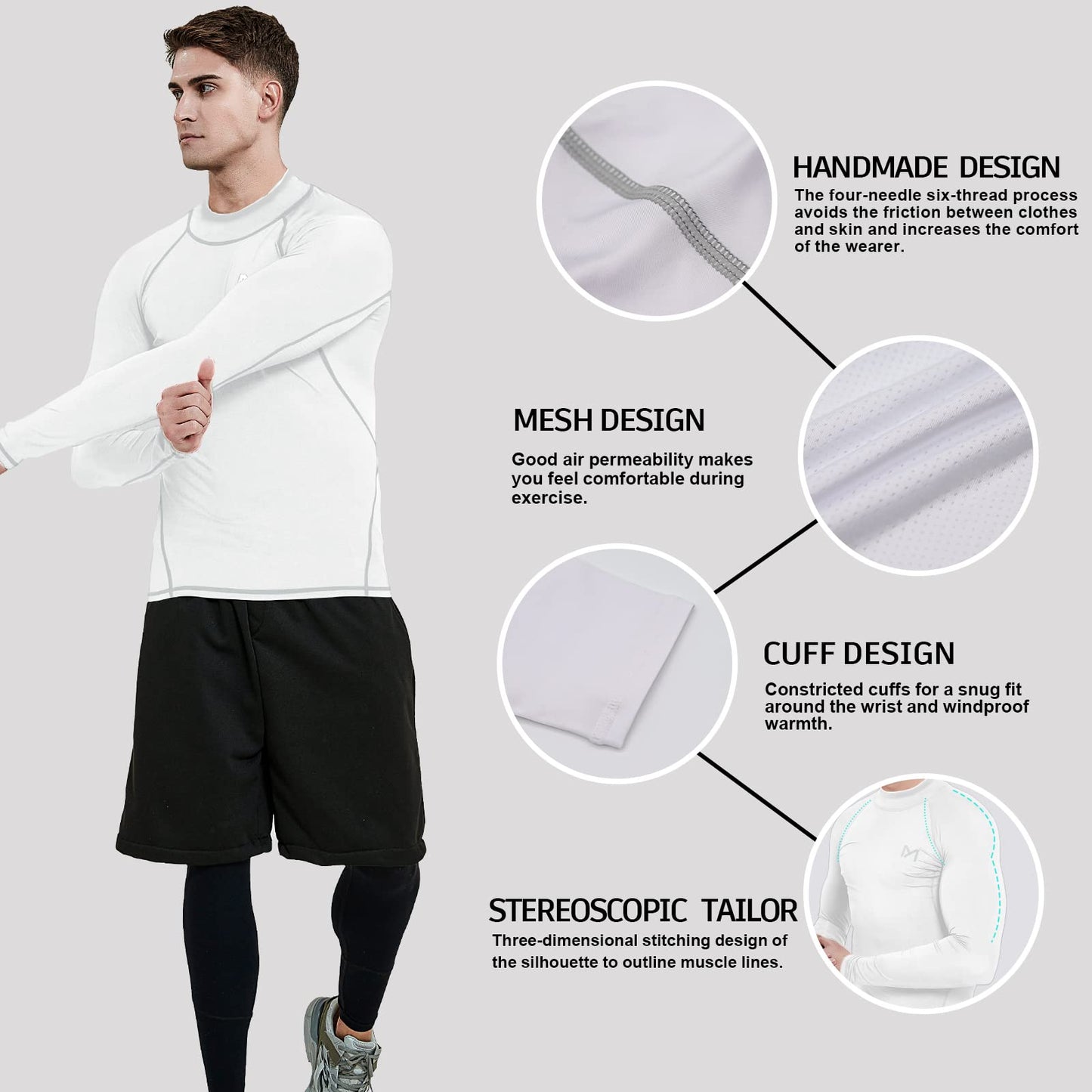 MEETYOO Men’s Compression Base Layer, Men Top Long/ Short Sleeve T-Shirt Sports Gear Fitness Tights for Running Gym Workout