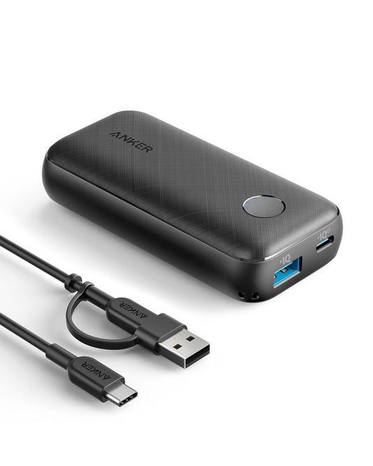 Anker Power Bank, Compact 10000mAh Portable Charger, PowerCore with USB-C Power Delivery (25W) for iPhone 15/14/13/Pro/Max/XR/XS, Samsung S21/S20, Pixel 3/3XL, iPad Mini 5, and More