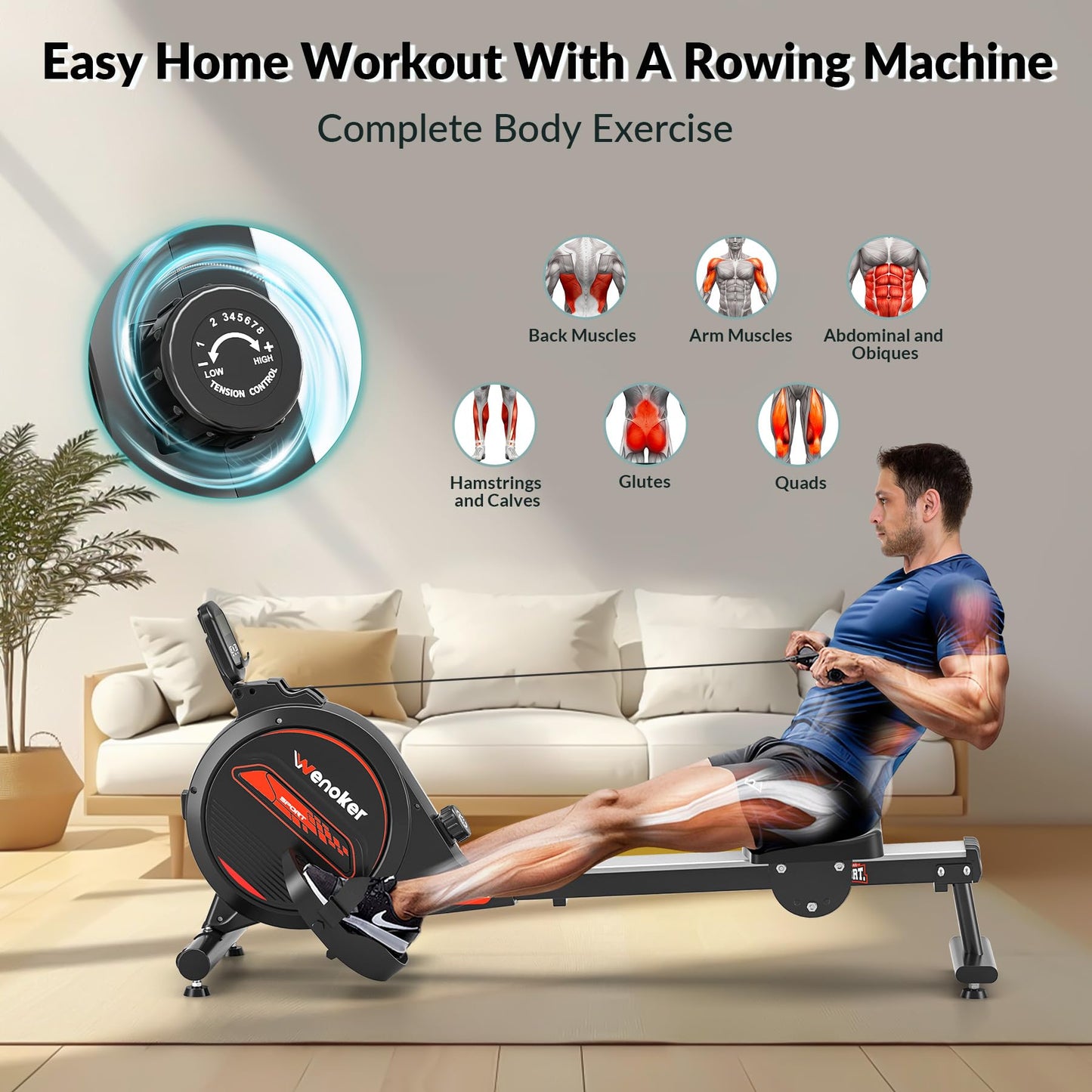 - Wenoker Rowing Machine Magnetic Foldable, Rower Machine Exerciser