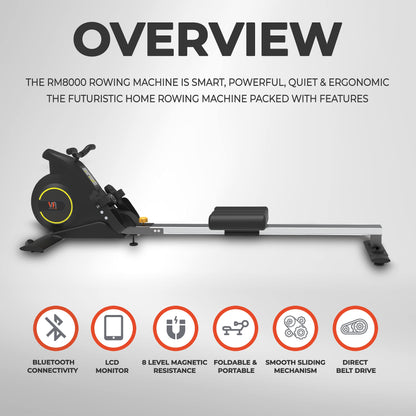 Roneyville RowActiv8 Smart Magnetic Rowing Machine Home Gym | Digital Fitness, LCD Console, Aluminum Rail, Rower with Integrated Kinomap Fitness App Live Video Streaming, Video Coaching & Training