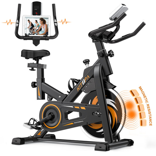 Kitopa Exercise Bike for Home Use, Magnetic Resistance Stationary Indoor Cycling with Comfortable Seat Cushion and LCD Monitor, Quiet Fitness Bike for Caridio Workout