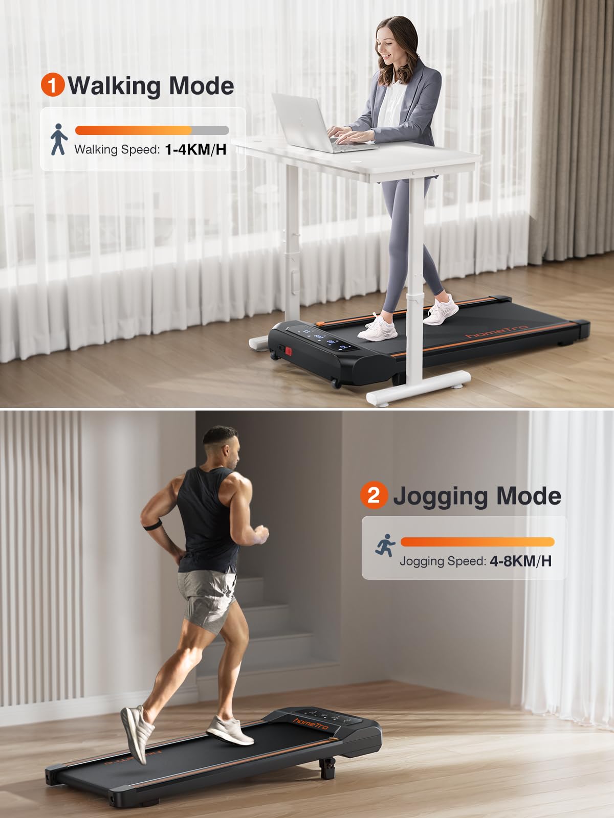 2.5HP Walking Pad, Treadmills for Home with Incline, Portable Under Desk Treadmill 130KG, with Lubricating Hole/Adjustable Speed/Remote & APP Control/Larger LED Screen, No Assembly