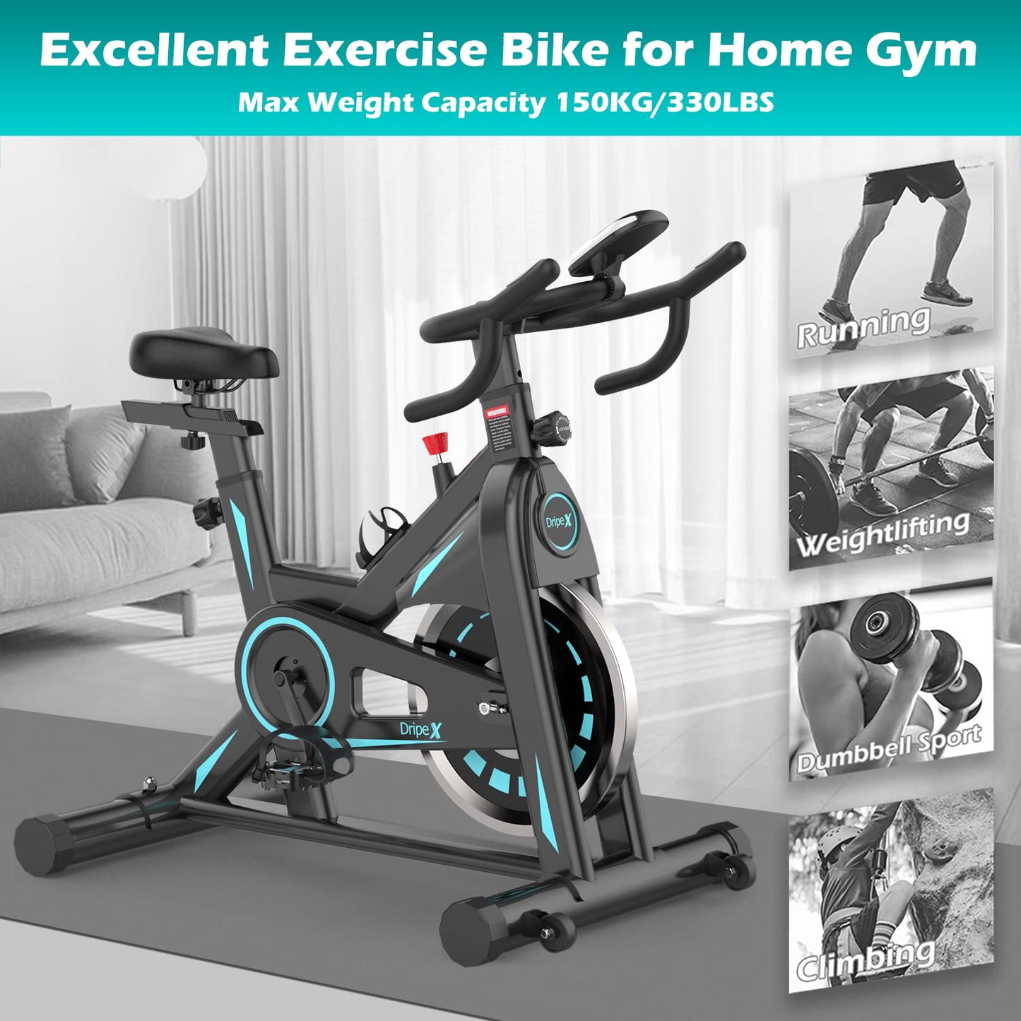 Dripex Exercise Bike Magnetic Resistance for Home Gym Use Heavy People, 350 LBS Load Capacity, 35/37/39 LBS Flywheel, Indoor Cycling Bike Stationary Bike with LCD Pulse Sensor, iPad Holder, Cup Holder