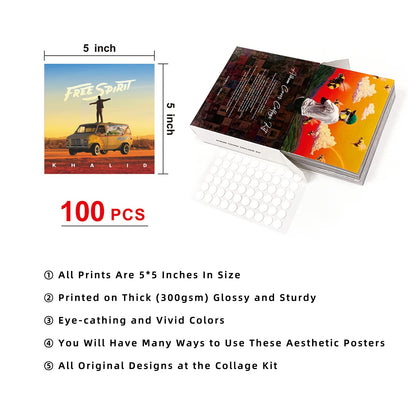 A ART·ZONE 100 Pcs 5x5 Inch | Wall Collage Kit for Room, Album Cover/Music/Rapper/Band/Wall Posters for Bedroom