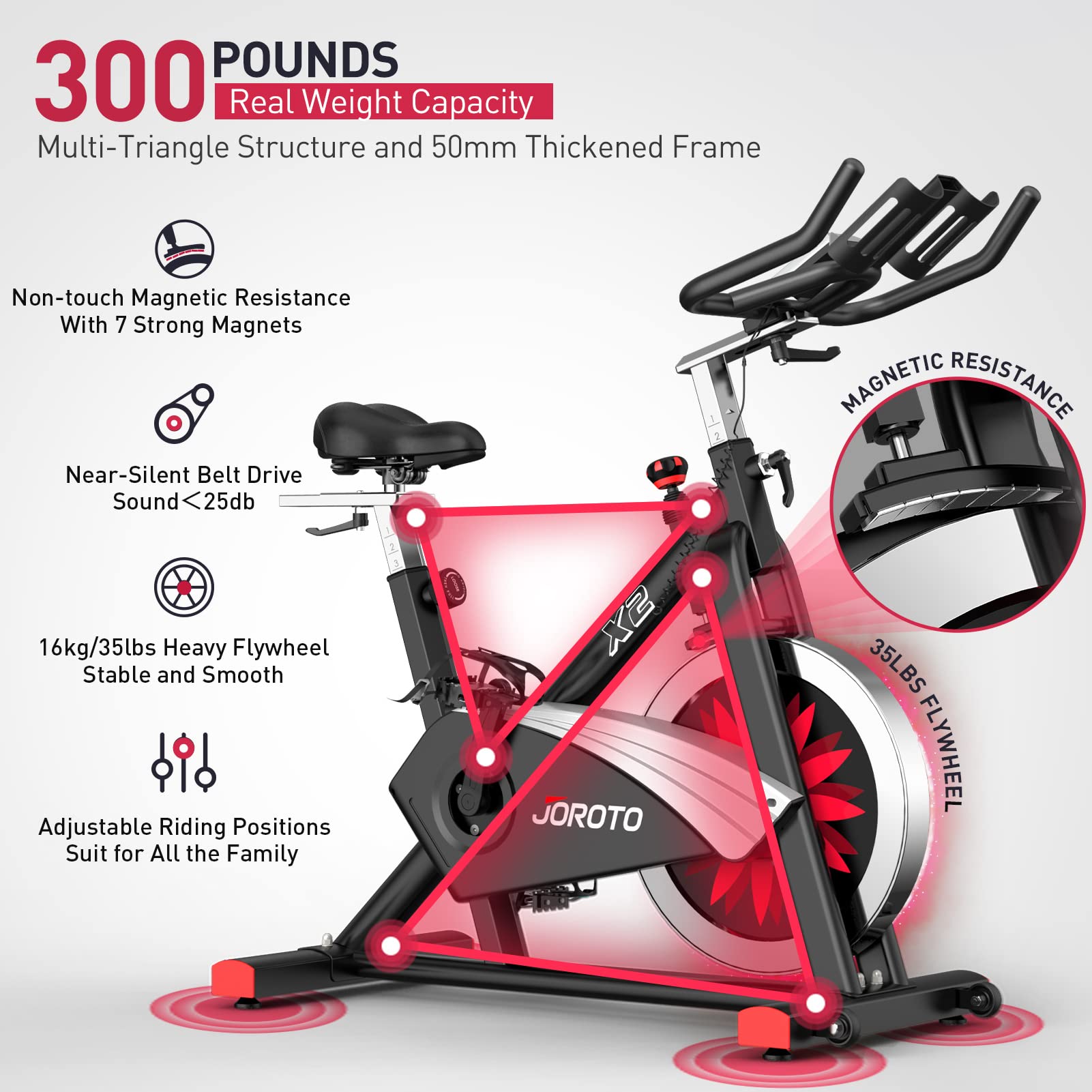 JOROTO X2 Exercise Bike for Home Use 136kg Weight Capacity Magneti Top Dad