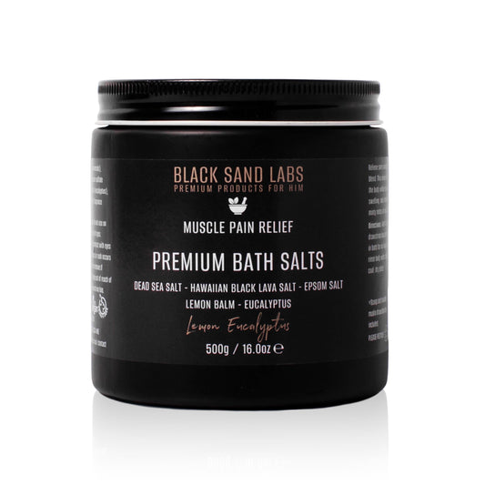 Black Sand Labs Premium Bath Salts for Him, Premium Blend of Dead Sea, Hawaiian Black Lava & Epsom Salts for Muscle and Joint Pain Relief, Luxury Bath Salts for Men (Lemon Eucalyptus)