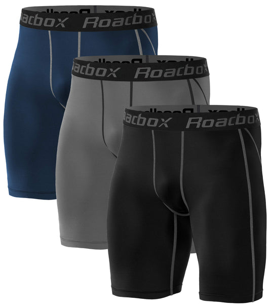 Roadbox Compression Shorts Mens 3 Pack, Sports Underwear Quick-Drying Base Layer Shorts for Running, Gym,Cycling, Rugby Blue