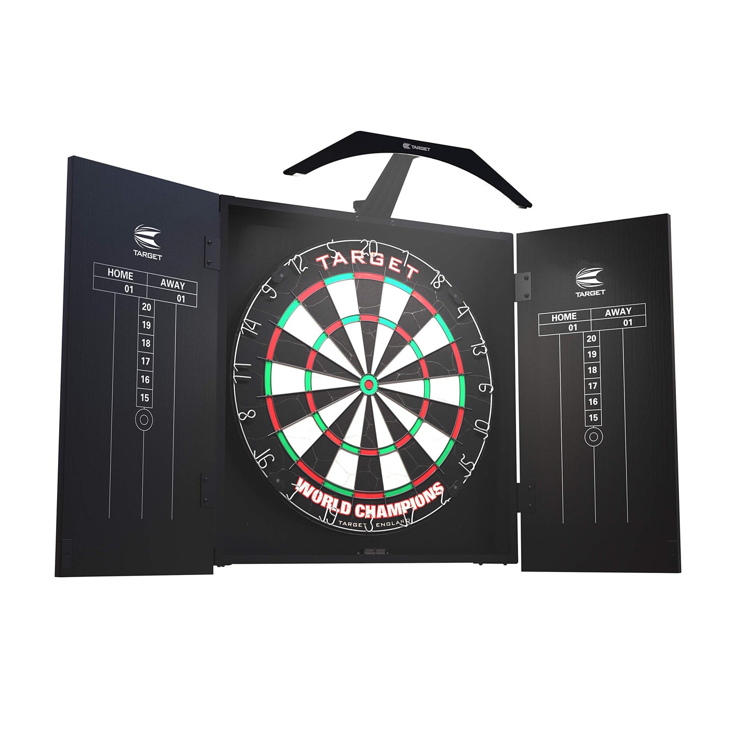 - Target Darts | Arc Dartboard Lighting System Home Cabinet Set | Includes World Champions Dartboard and 2 Sets of Darts | Black -