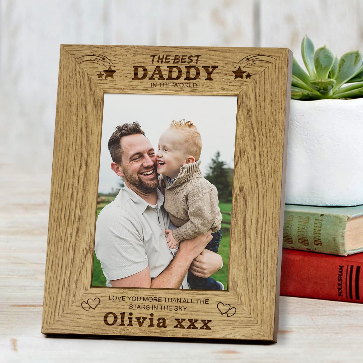 Personalised Photo Frame Custom Gifts for Fathers Day Christmas from Daughter Son for Dad Daddy Grandpa Uncle Personalised Gift for Men Him 7"x 5" Engraved Wooden Picture Frames (Design 1 Portrait)