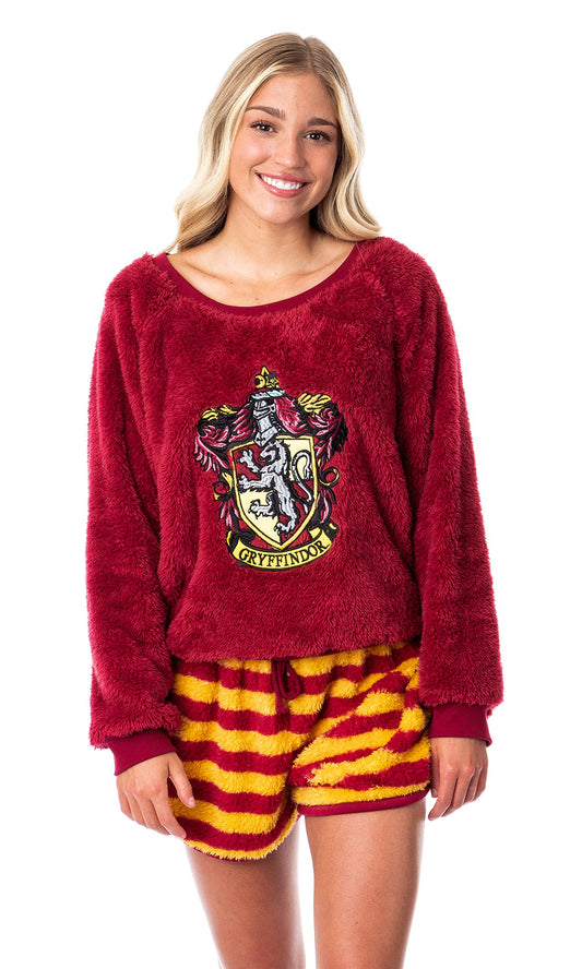 Harry Potter Womens' Sweater and Shorts Sleep Pajama Set-Gryffindor (XXL)