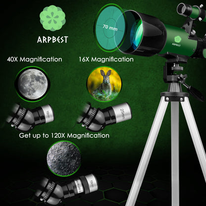 ARPBEST High Definition Telescope with Smartphone Holder & Tripod - 70mm Aperture & 400mm AZ Mount - High Power Astronomical Telescope for Kids - Beginners Telescope for Adults with Carrying Bag