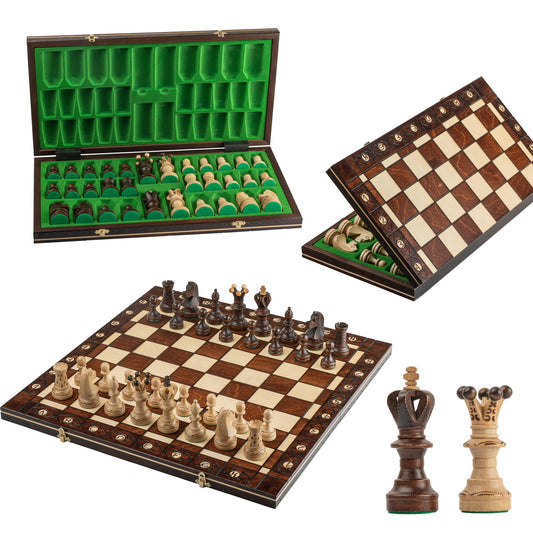 Master of Chess Exclusive AMBASSADOR DELUXE 54cm / 21in Premium Quality Wooden Chess Set, Handcrafted Classic Game,Green,white