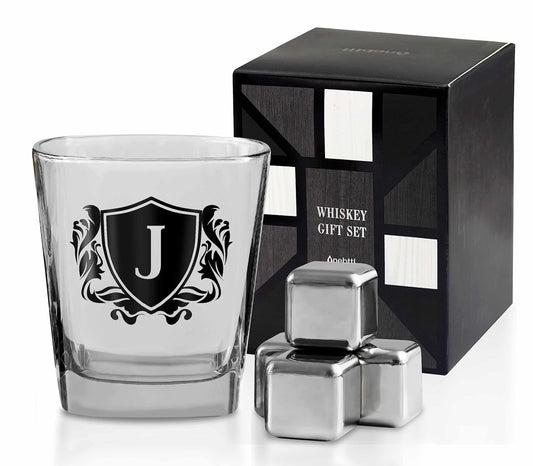 - Whisky Gifts for Men, Personalized Initial Whiskey Glass with Whiskey Stones for Dad