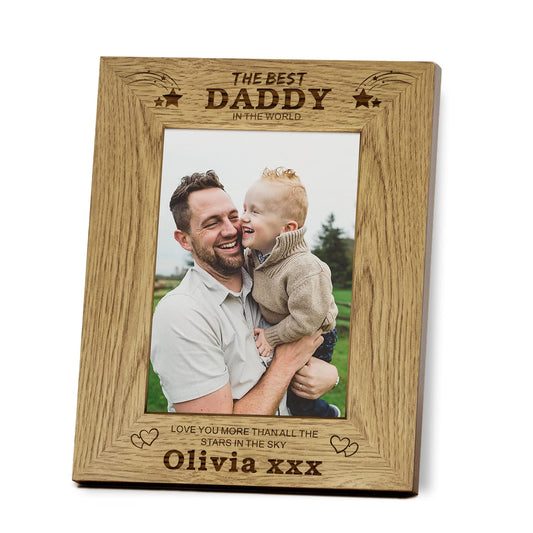 Personalised Photo Frame Custom Gifts for Fathers Day Christmas from Daughter Son for Dad Daddy Grandpa Uncle Personalised Gift for Men Him 7"x 5" Engraved Wooden Picture Frames (Design 1 Portrait)