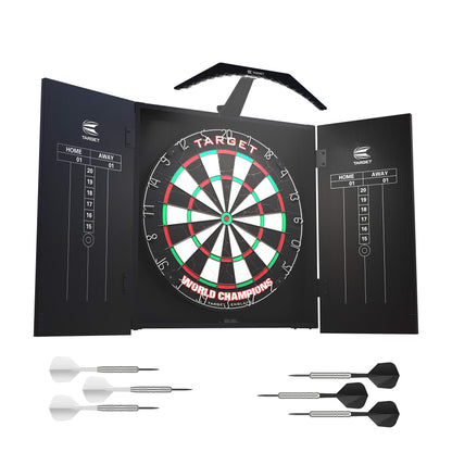 - Target Darts | Arc Dartboard Lighting System Home Cabinet Set | Includes World Champions Dartboard and 2 Sets of Darts | Black -