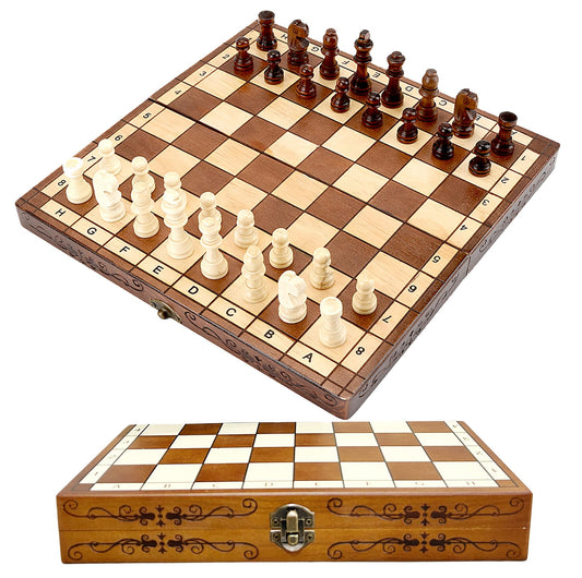 Syrace Folding Hand Crafted Wooden Chess Set Unique Chess Board with Foldable Secure Storage & Exquisite patterns, Travel Chess Sets, Gift For Kids, Adults, Boys, Girls