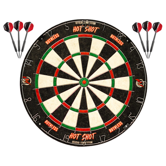 Ruthless Hot Shot Dart Board | Endurance Round Wire Sisal Dartboard Including 2 sets of Steel Tip Darts (DB073)