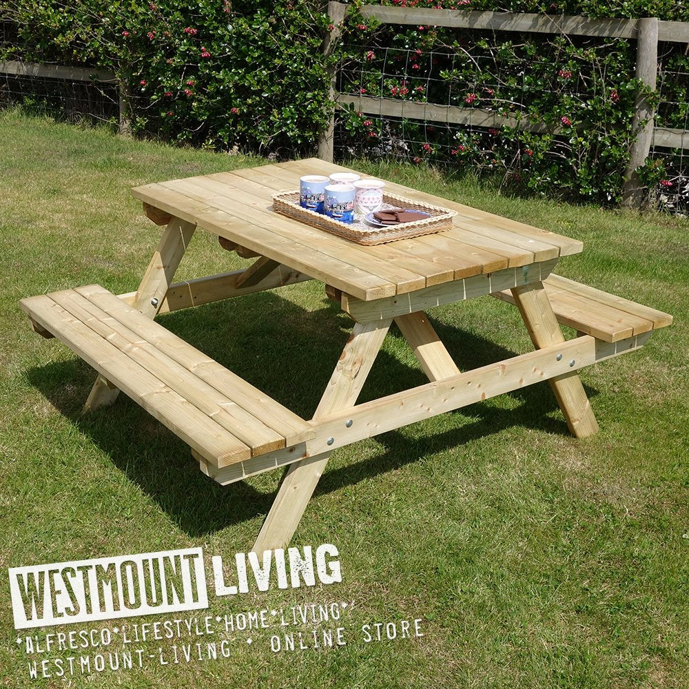 - WOODEN GARDEN PICNIC TABLE BENCH - 5FT TRADITIONAL PUB STYLE OUTDOOR FURNITURE