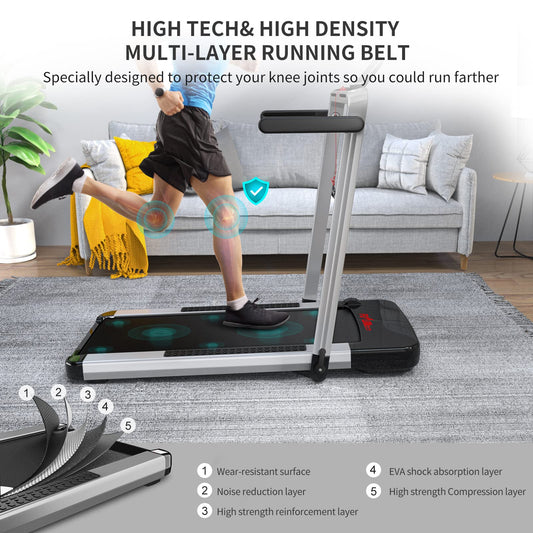 2 in 1 Folding Treadmill, FLYLINKTECH Home Quiet Treadmill with Bluetooth Control, Wide Running Belt, Transport Wheels, 14 km/h, 12 Exercise Modes, LCD Display (Two-year warranty)