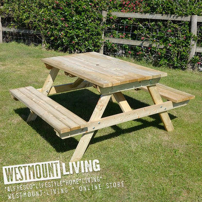 - WOODEN GARDEN PICNIC TABLE BENCH - 5FT TRADITIONAL PUB STYLE OUTDOOR FURNITURE