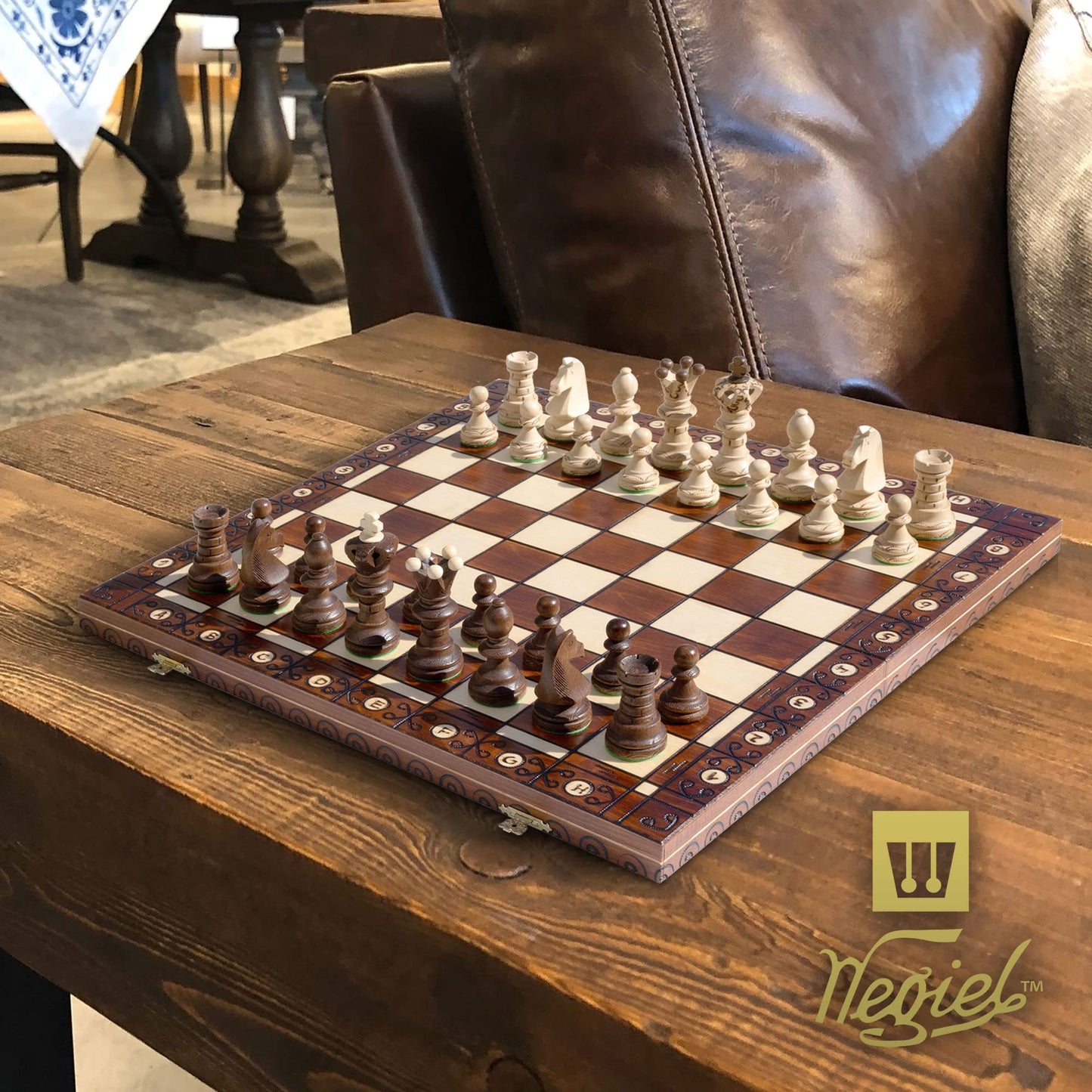 - Wegiel Handmade European Ambassador Chess Set - Wooden 21 Inch Beech & Birch Board