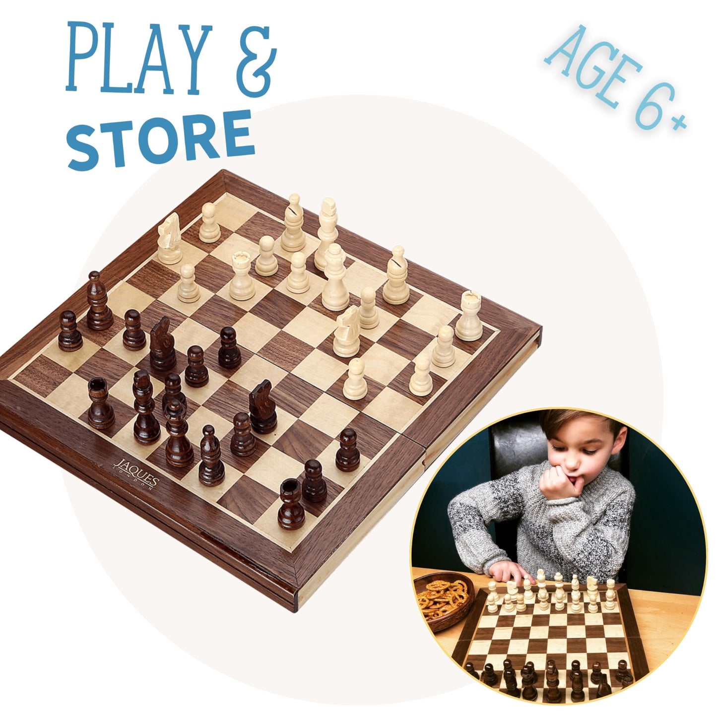 Jaques of London Wooden Chess Set | Folding Chess Board & Pieces | Chess Set for Adults | Luxury Traditional Games for Adults and Kids | Since 1795