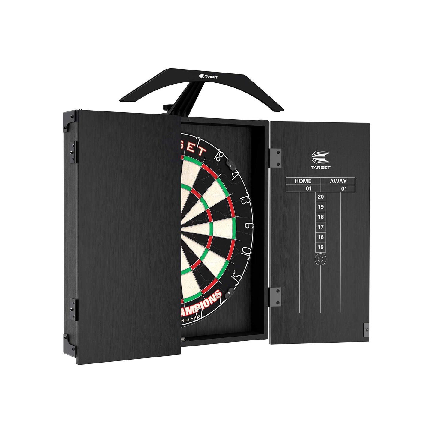 - Target Darts | Arc Dartboard Lighting System Home Cabinet Set | Includes World Champions Dartboard and 2 Sets of Darts | Black -