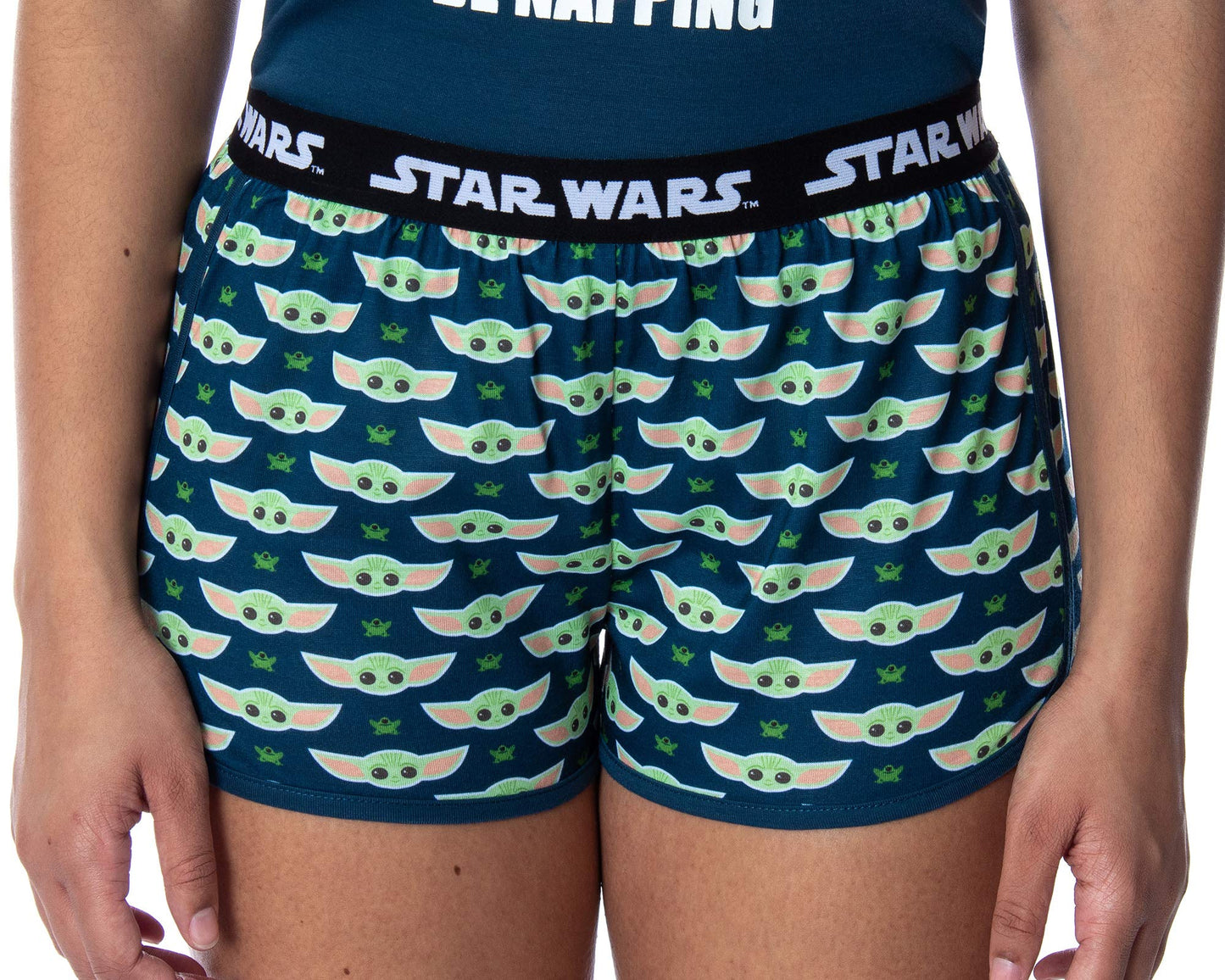 Star Wars Women's The Mandalorian Baby Yoda Rather Be Napping Racerback Tank and Shorts Loungewear Pajama Set (Medium) Blue