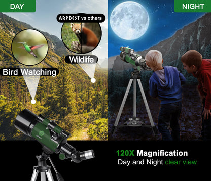 ARPBEST High Definition Telescope with Smartphone Holder & Tripod - 70mm Aperture & 400mm AZ Mount - High Power Astronomical Telescope for Kids - Beginners Telescope for Adults with Carrying Bag