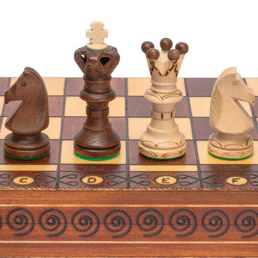 Husaria European International Wooden Chess Game Set - Ambassador - 55-centimeter - Large-Size Chess Set with Handcrafted Chessmen and Felted Folding Board