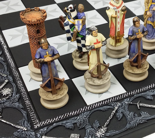 HPL Medieval Times Crusades King Richard Christian Knights Chess Set with 17" Maltese Board